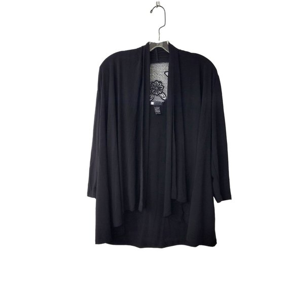Carol Little Sweaters - Carol Little Black Lace Inset Polyester Knit Cardigan Size Large